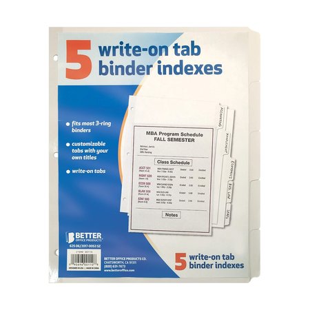 BETTER OFFICE PRODUCTS Write-On, 5-Tab Paper Index Dividers for 3-Ring Binders, Letter Size, 24PK 00124